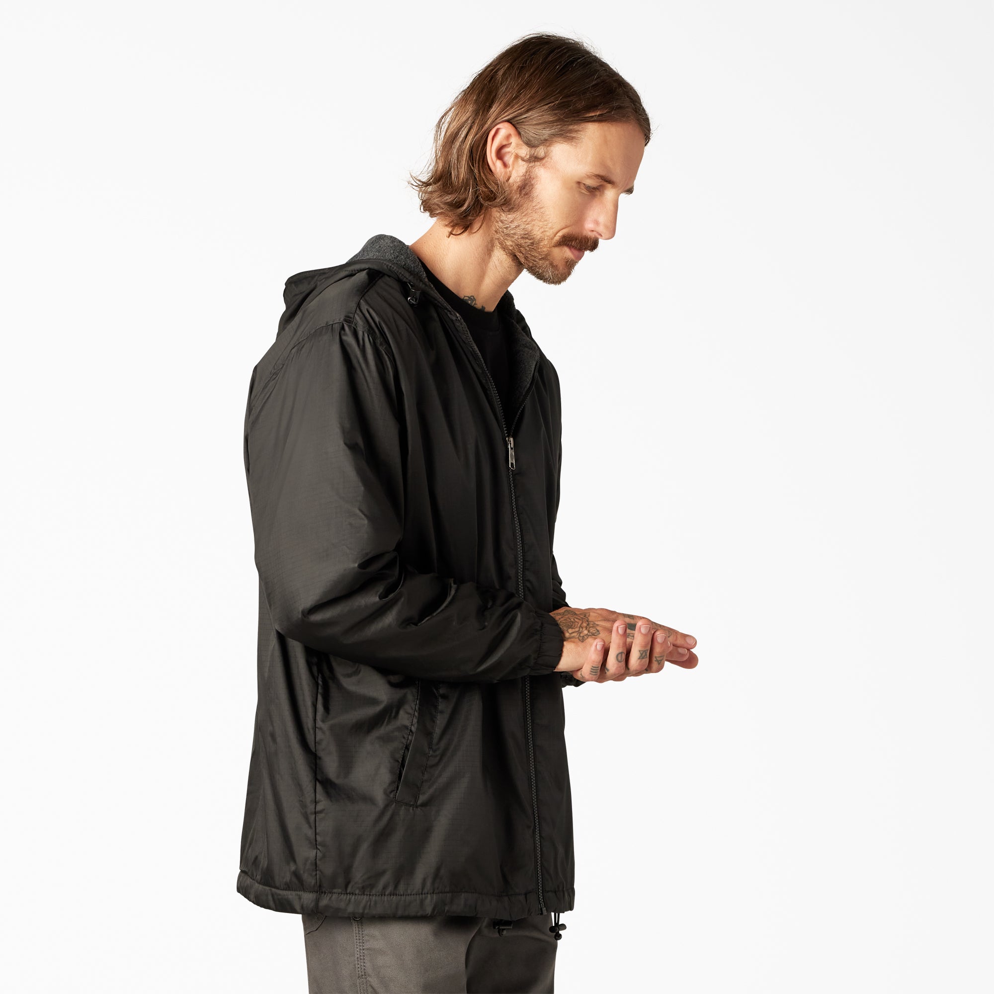 Fleece Lined Nylon Hooded Jacket - Image 4