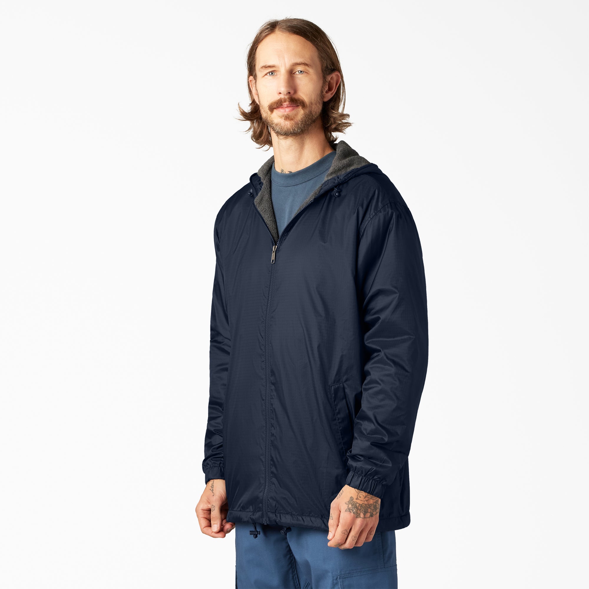Fleece Lined Nylon Hooded Jacket - Image 3