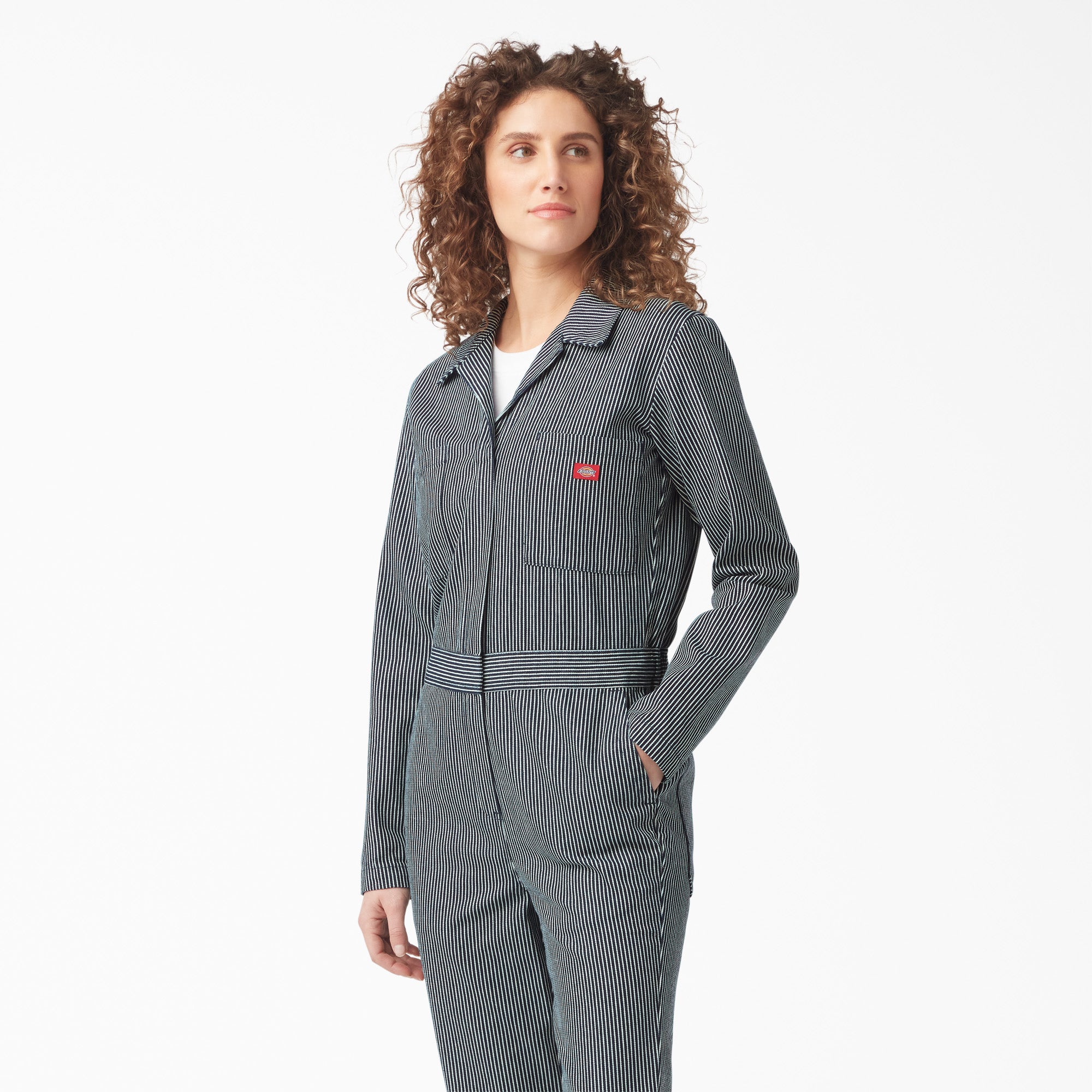 Women's Relaxed Fit Long Sleeve Hickory Stripe Coveralls - Image 4