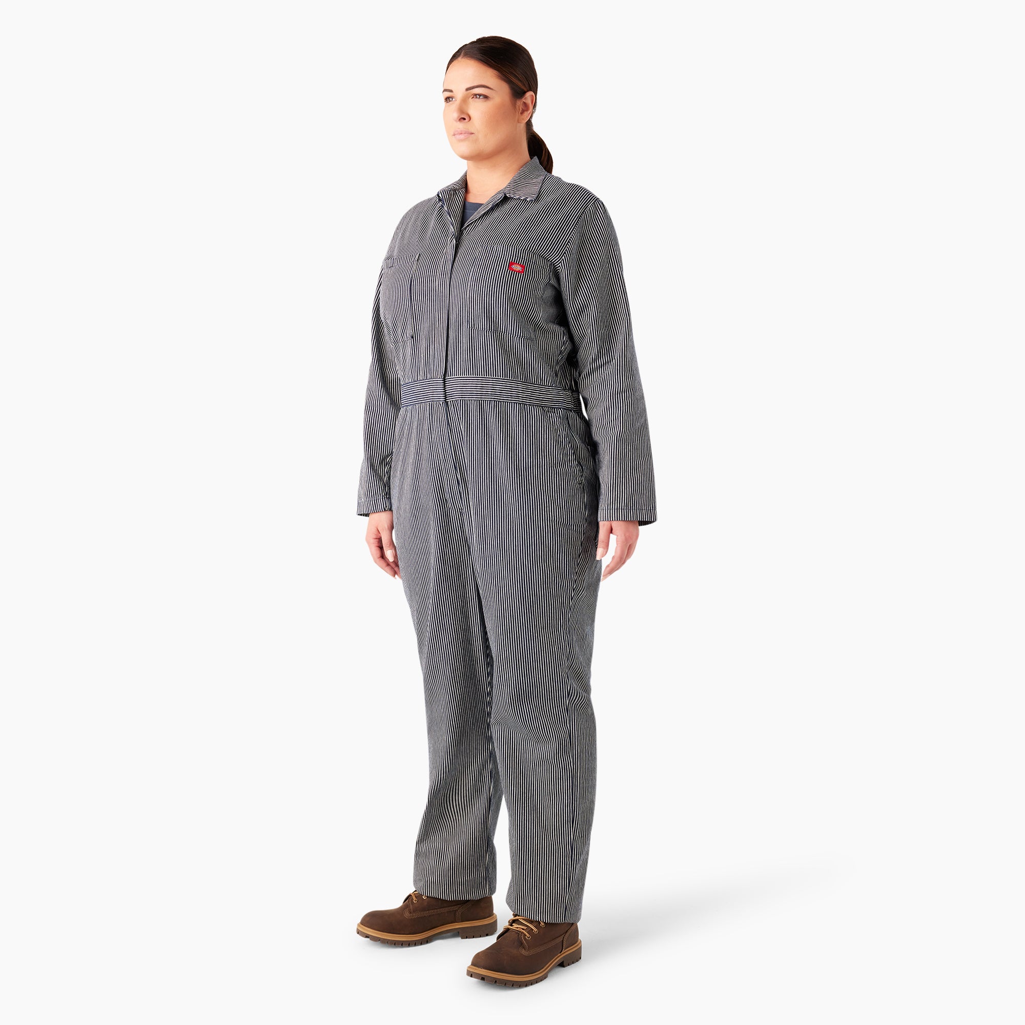 Women's Plus Relaxed Fit Long Sleeve Hickory Stripe Coveralls - Image 3