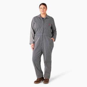Women's Plus Relaxed Fit Long Sleeve Hickory Stripe Coveralls