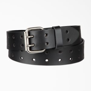 Perforated Leather Double Prong Buckle Belt