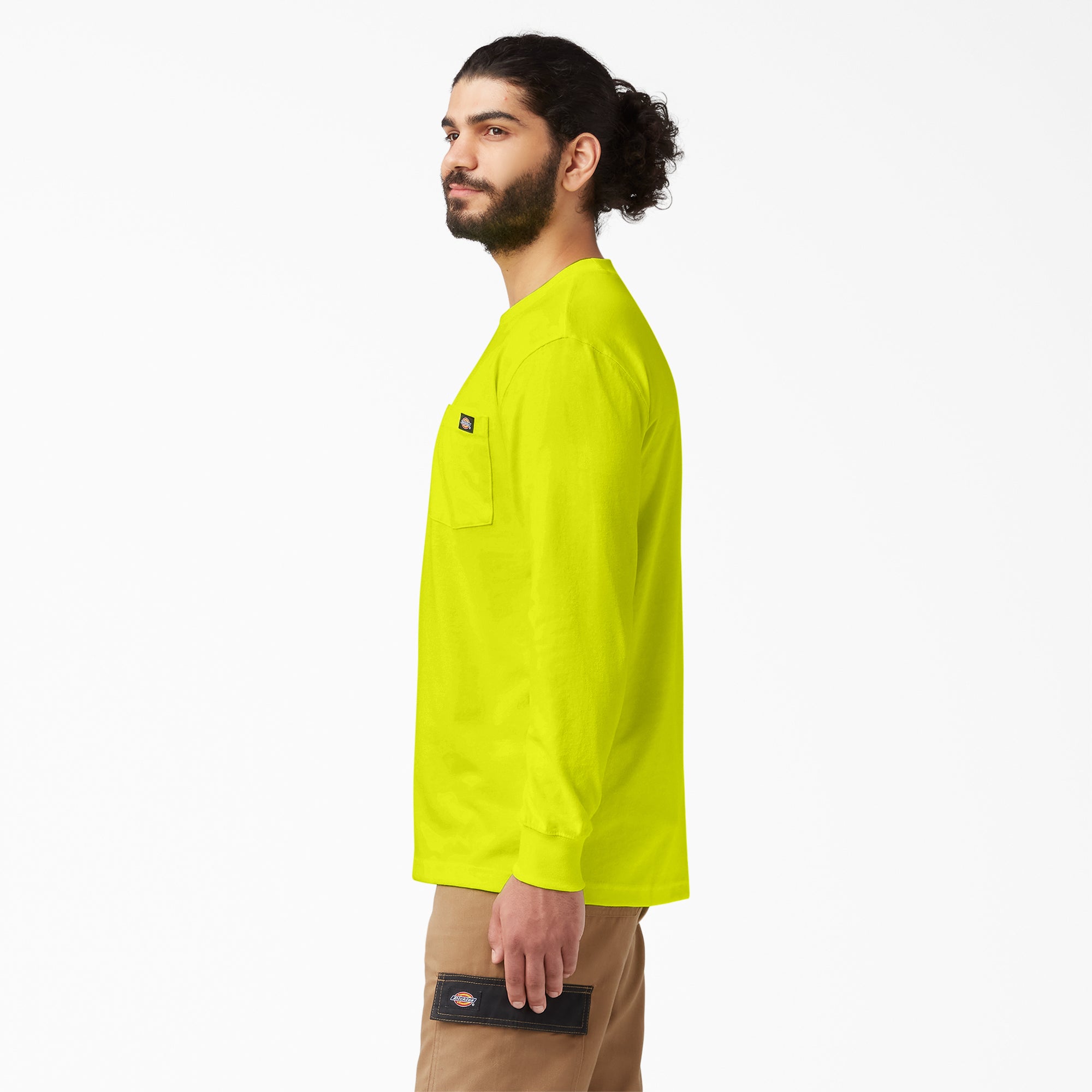 Heavyweight Neon Long Sleeve Pocket T-Shirt - Image 3