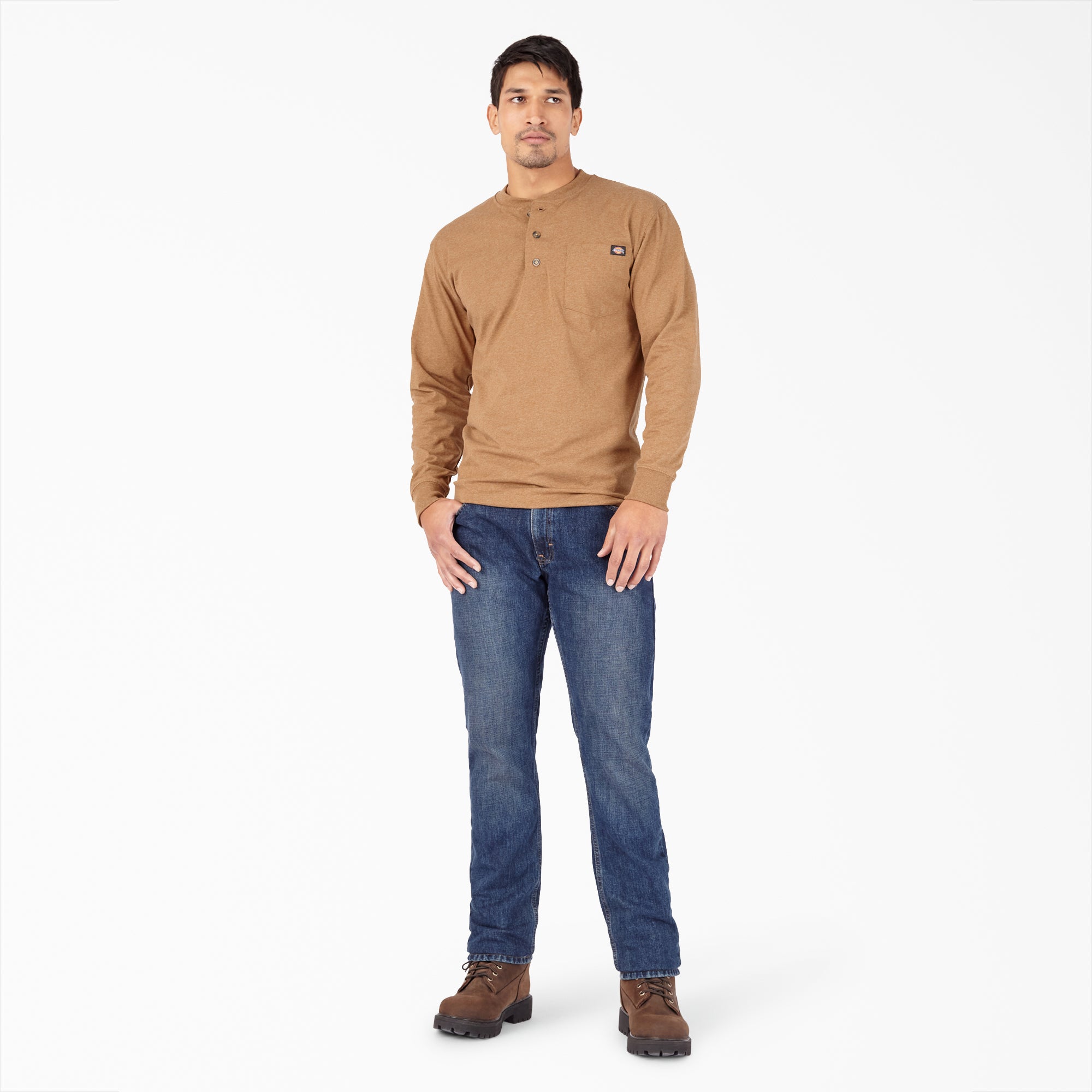 Heavyweight Heathered Long Sleeve Henley T-Shirt - Image 3